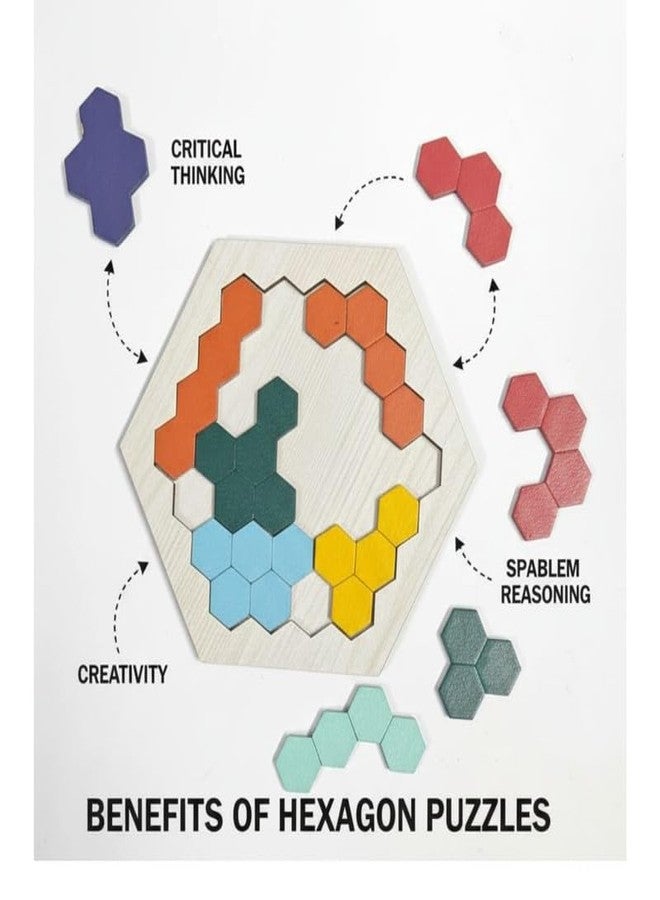 ESPtronics لعبة أحجية سداسية خشبية من إي إس بترونيكس للأطفال والكبار، لعبة مونتيسوري لمطابقة الأشكال والأنماط، لعبة تانغرام لتنمية الذكاء، لعبة تعليمية منطقية، هدية مثالية لجميع الأعمار، مناسبة لمرحلة ما قبل المدرسة وتحدي الذكاء - Image 4